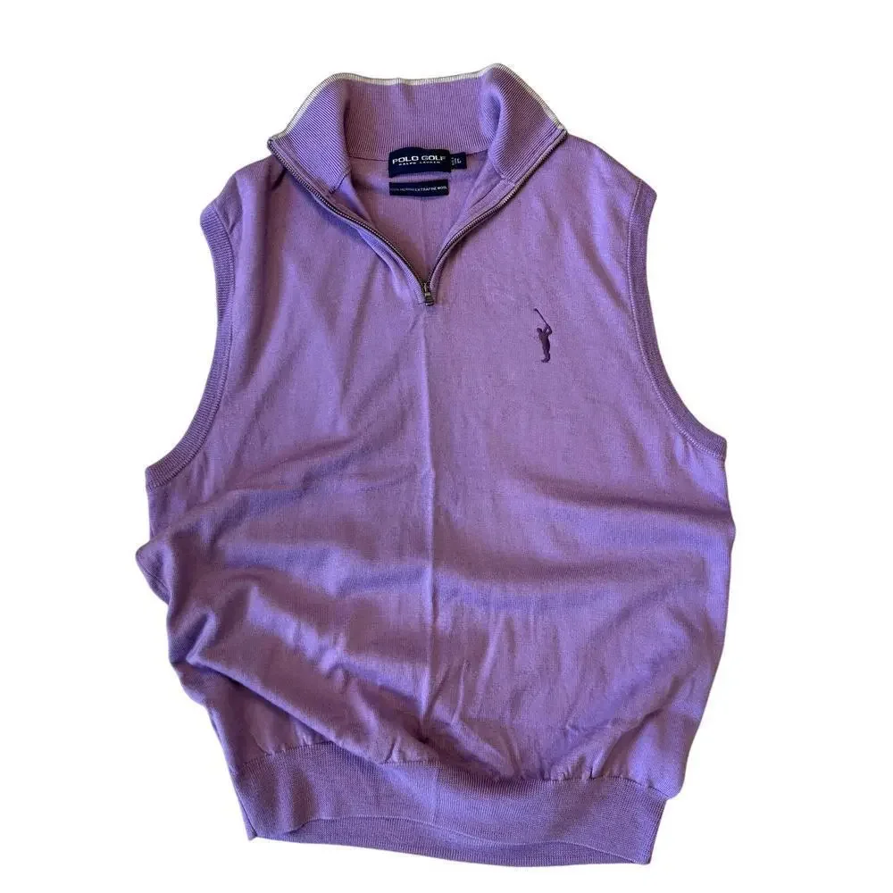 VTG Rare 90s Polo Golf Ralph Lauren Purple Men's Large Vest Quarter Zip - Picture 1 of 5